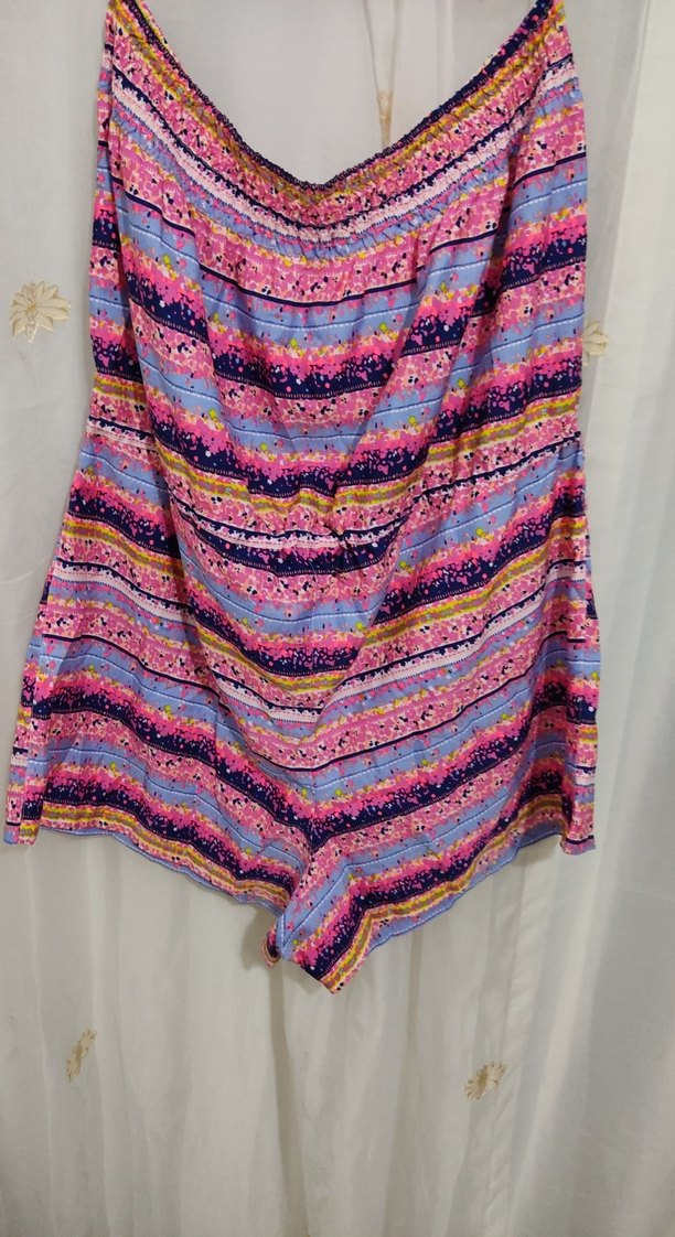 Renkli Bağlama Desenli Straplez Mini Tulum - Görsel 2