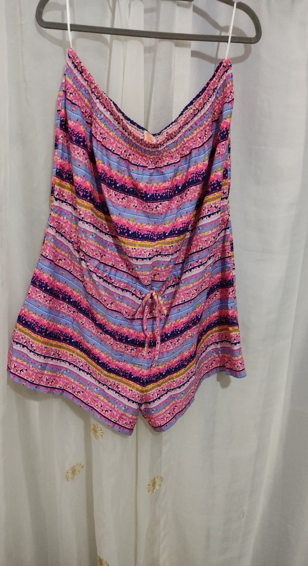 Renkli Bağlama Desenli Straplez Mini Tulum - Görsel 3