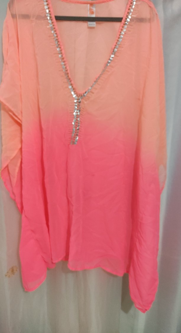 Pembe V Yaka Salaş Uzun Tunik - Görsel 4