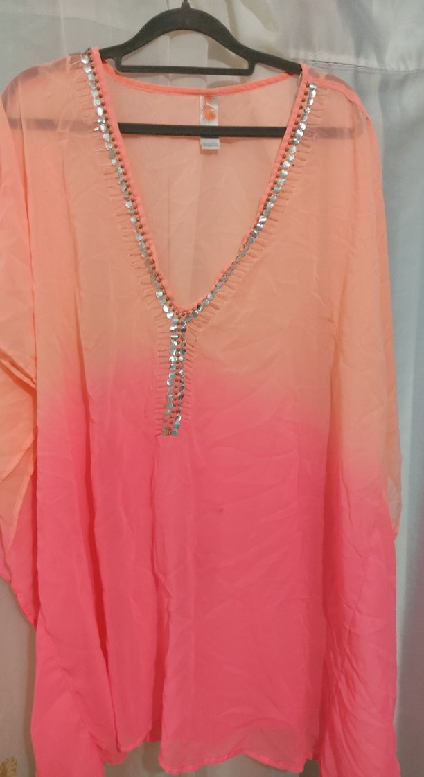 Pembe V Yaka Salaş Uzun Tunik - Görsel 3