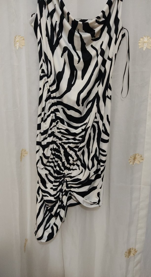 Zebra Desenli Mini Askılı Elbise - Görsel 4