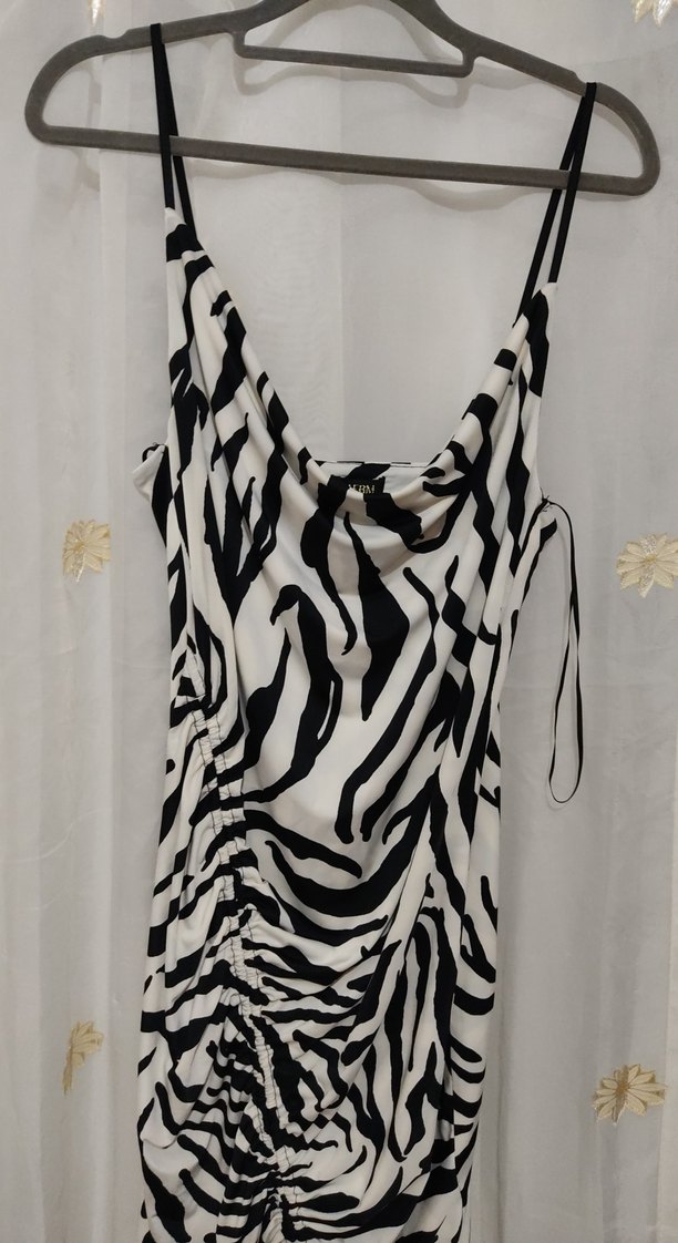 Zebra Desenli Mini Askılı Elbise - Görsel 3