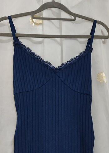 Lacivert V Yaka Pilili Midi Triko Elbise - Görsel 3