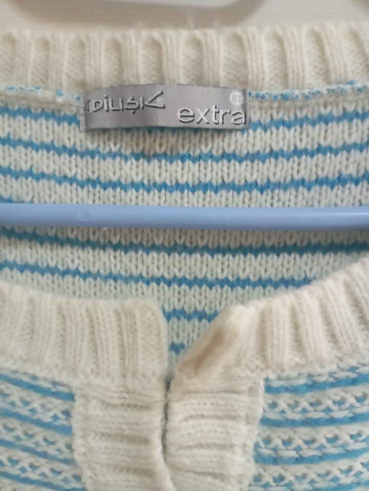 Mavi Kısa Kollu Triko Hırka - Görsel 5