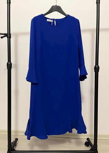 Modailgi Saks Mavi Volanlı Elbise - Görsel 5