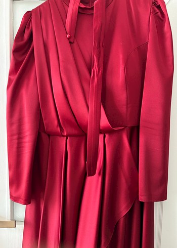 Bordo Uzun Kollu Drapeli Kadın Elbise
Şalı da vardır - Görsel 3