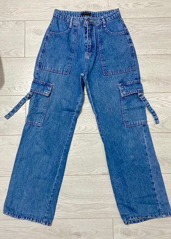 Geniş Kesim Kemerli Mavi Kot Pantolon - Görsel 2