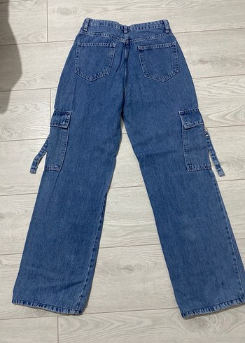 Geniş Kesim Kemerli Mavi Kot Pantolon - Görsel 3