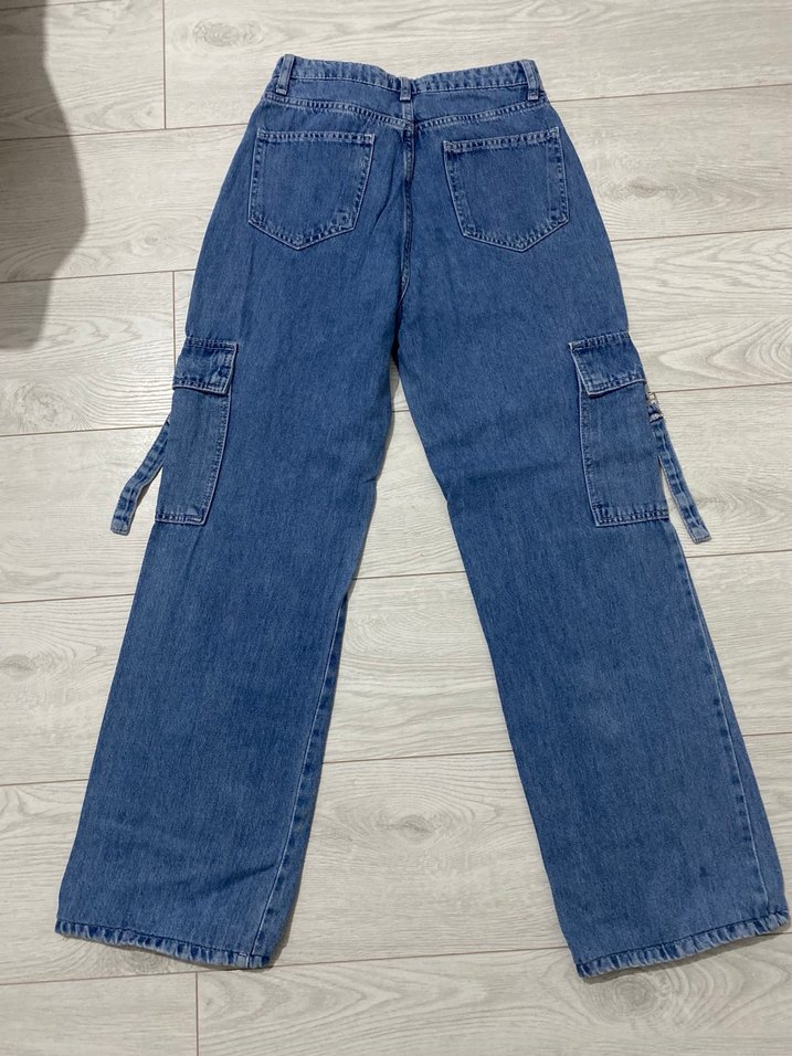 Geniş Kesim Kemerli Mavi Kot Pantolon - Görsel 3