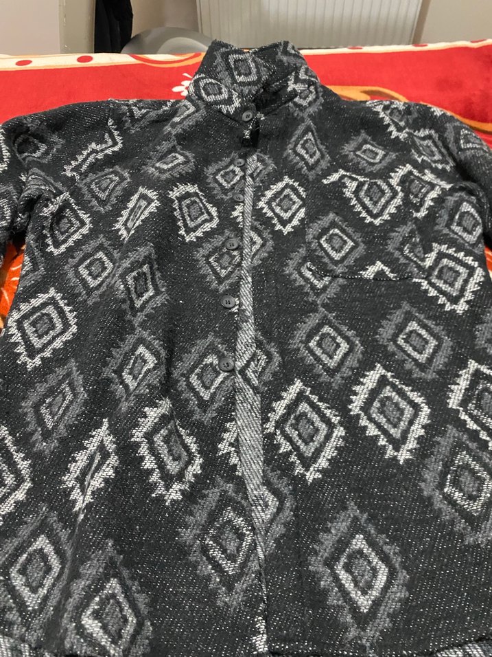 Düğmeli Desenli Gri Erkek Polar Sweatshirt - Görsel 2