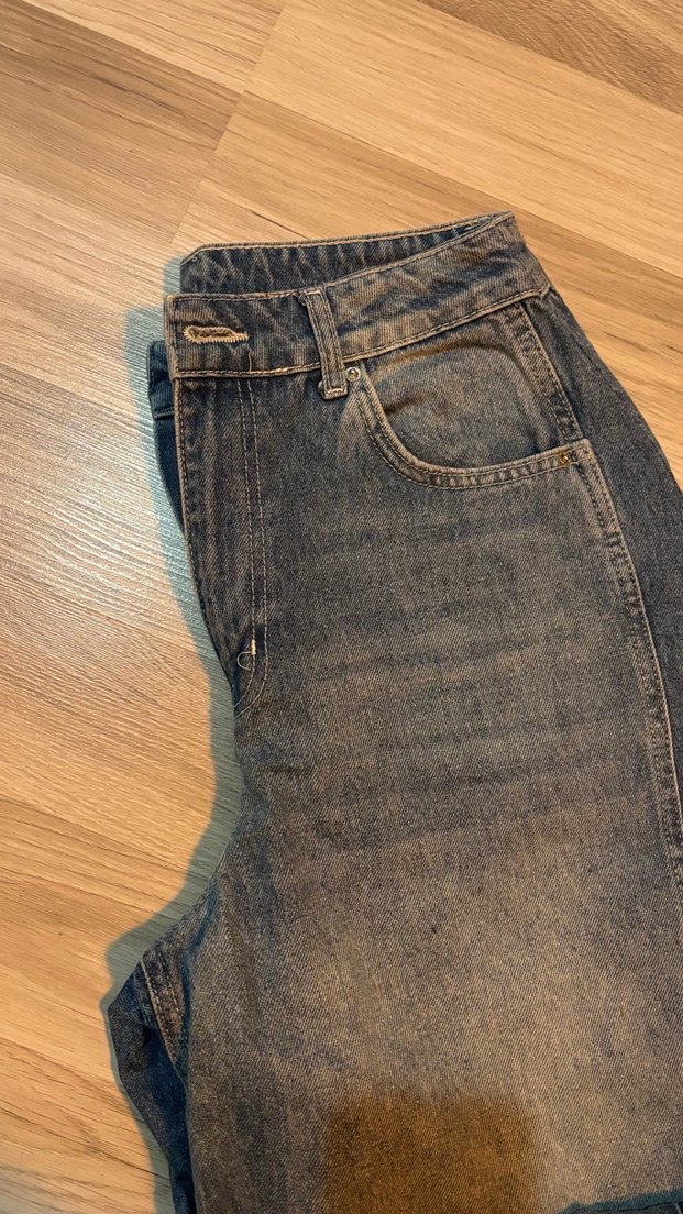 Gri Bol Kesim Kot Pantolon - Görsel 3