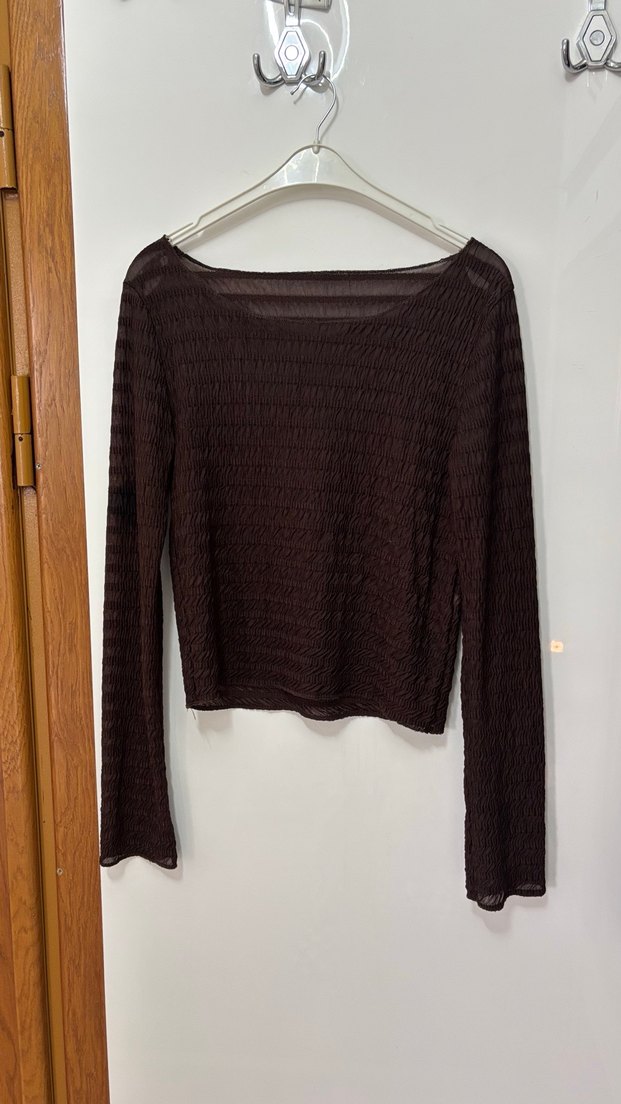 Kadın Kahverengi Triko Uzun Kollu Bluz - Görsel 2