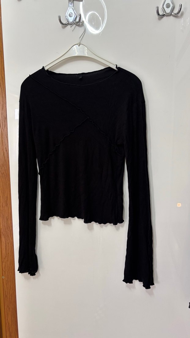 Siyah Uzun Kollu Basic Kadın Bluz - Görsel 2