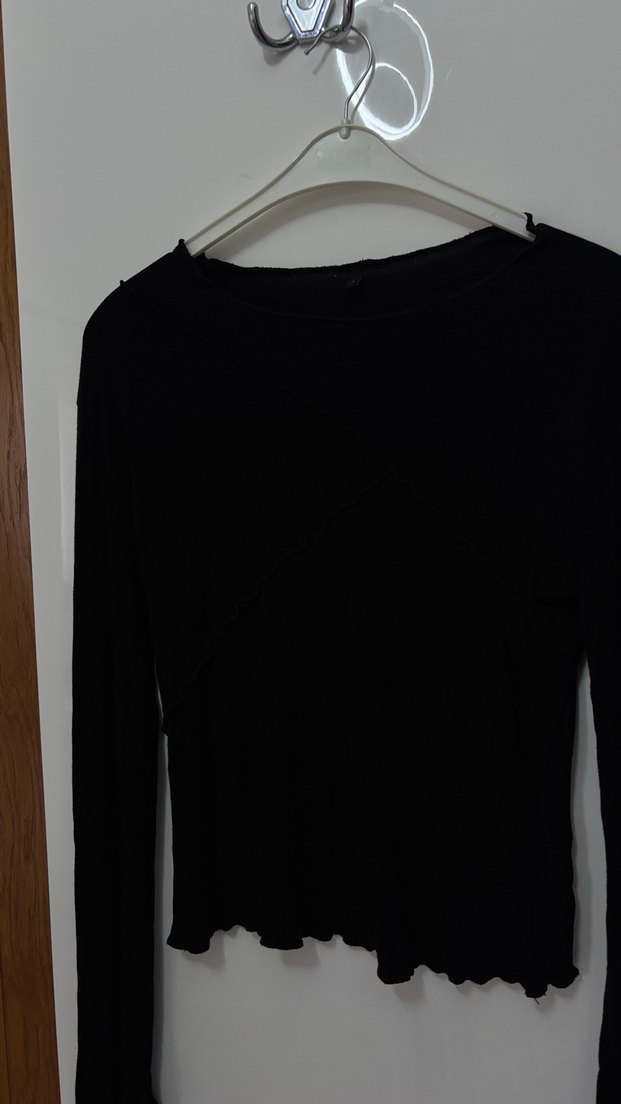 Siyah Uzun Kollu Basic Kadın Bluz - Görsel 3