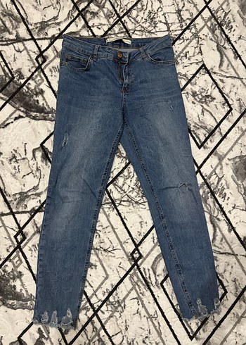 Gri Bağcıklı Mavi Kadın Denim Pantolon - Görsel 2