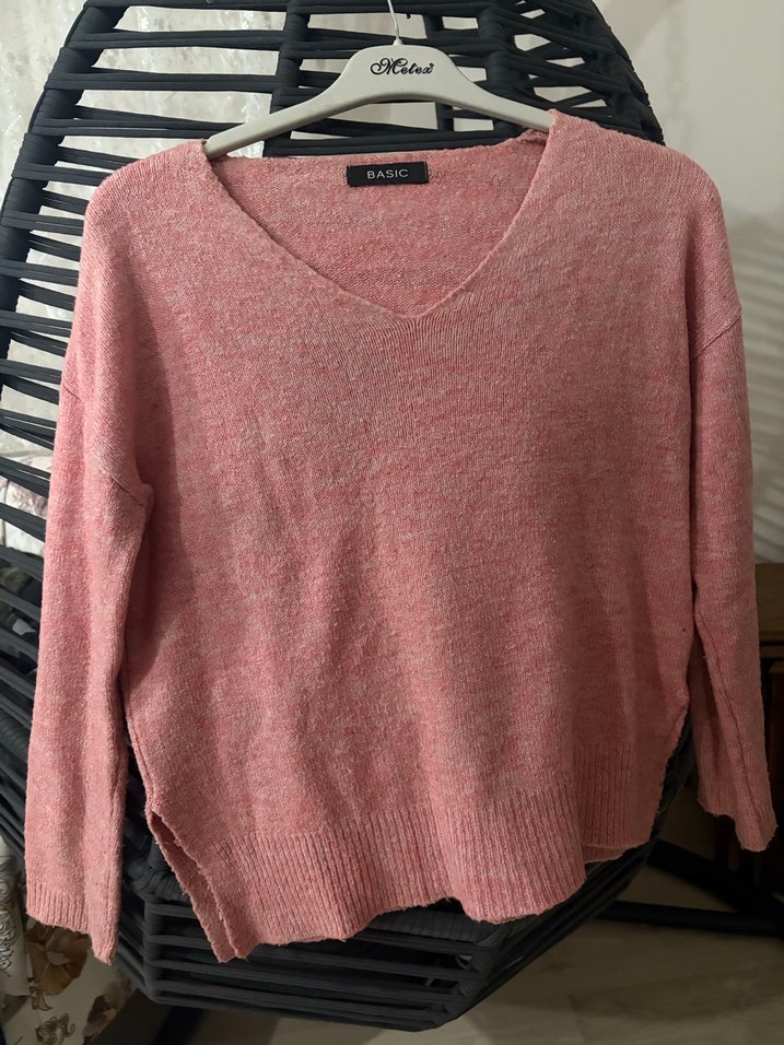 Pembe Kadın Yün Örgü Bohem Kazak - Görsel 2