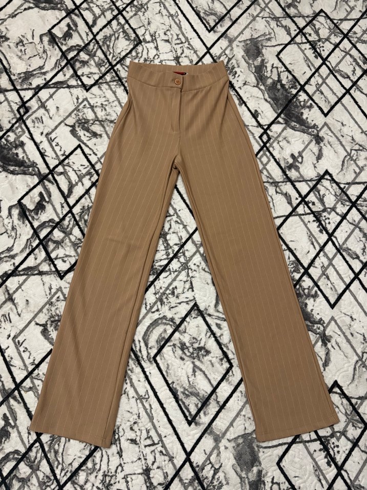 Bej Kadın Pilili Kumaş Pantolon - Görsel 3