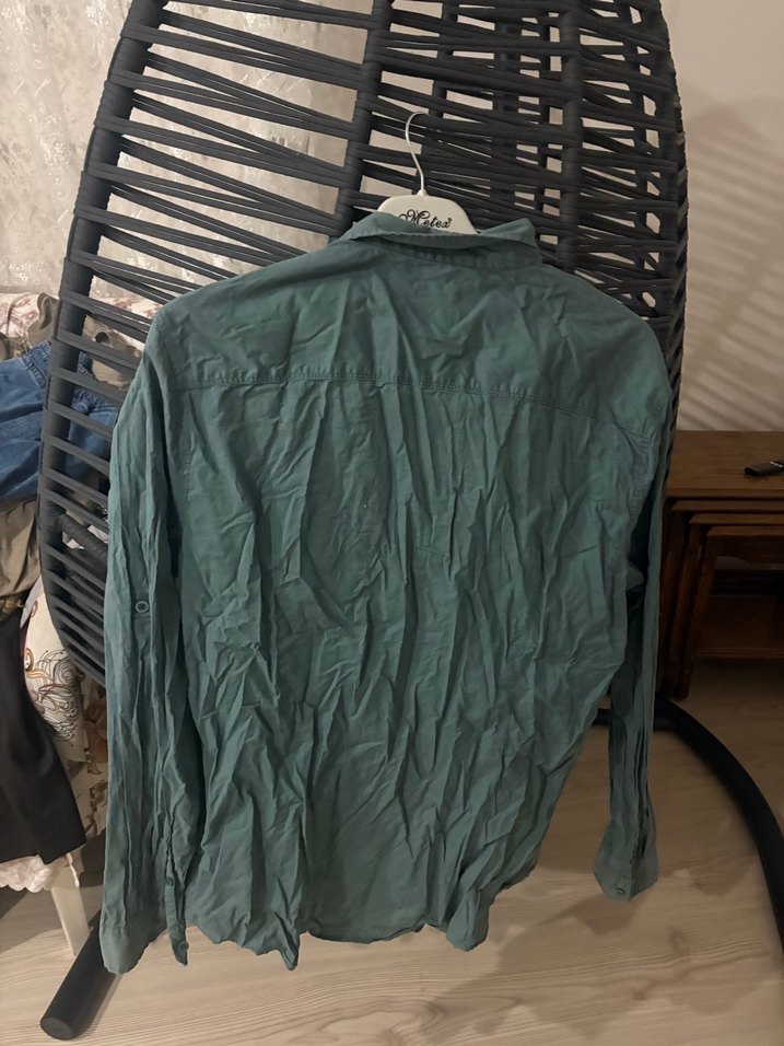 Yeşil Erkek Gömlek, Bol Kesim, Uzun Kollu - Görsel 2