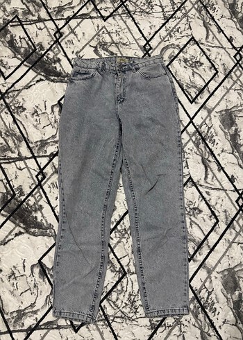 Gri Bağlama Desenli Kadın Salaş Kot Pantolon - Görsel 2