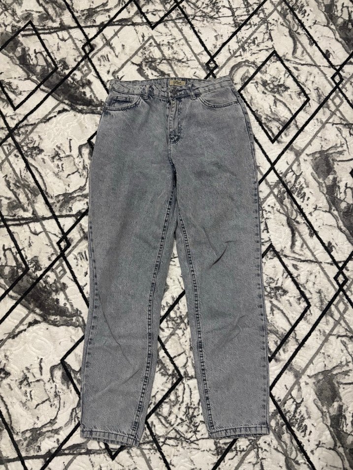 Gri Bağlama Desenli Kadın Salaş Kot Pantolon - Görsel 2