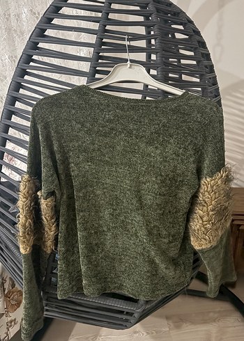 Yeşil renkte Kesim Kadın Triko Kazak - Görsel 2