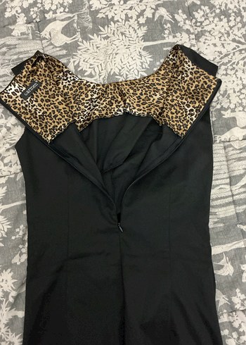 Drapeli Siyah Midi Ofis Elbisesi - Görsel 3