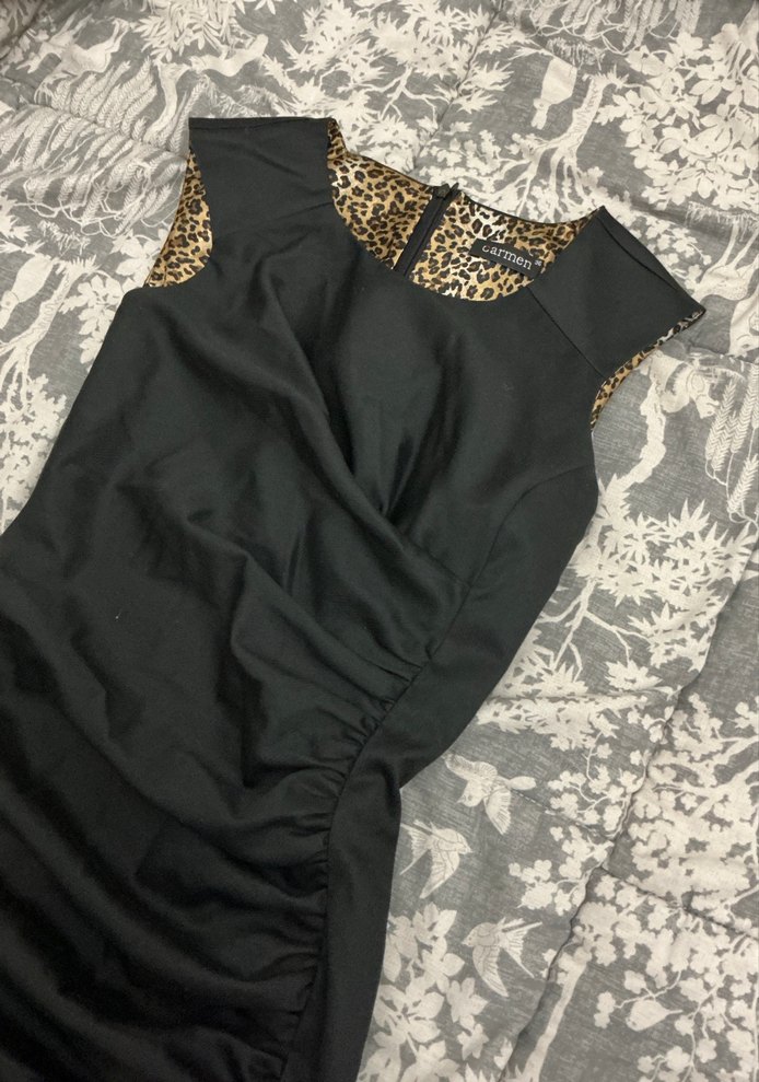 Drapeli Siyah Midi Ofis Elbisesi - Görsel 2