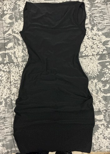 Siyah Drapeli Straplez Midi Elbise - Görsel 2