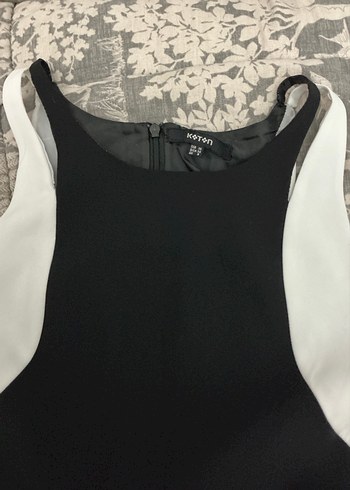 Siyah-Beyaz Yüksek Yakalı Midi Elbise - Görsel 3