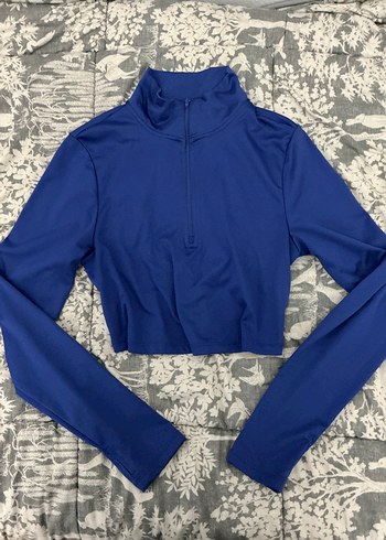 Mavi Fermuarlı Yüksek Yakalı Kadın Ceket - Görsel 3