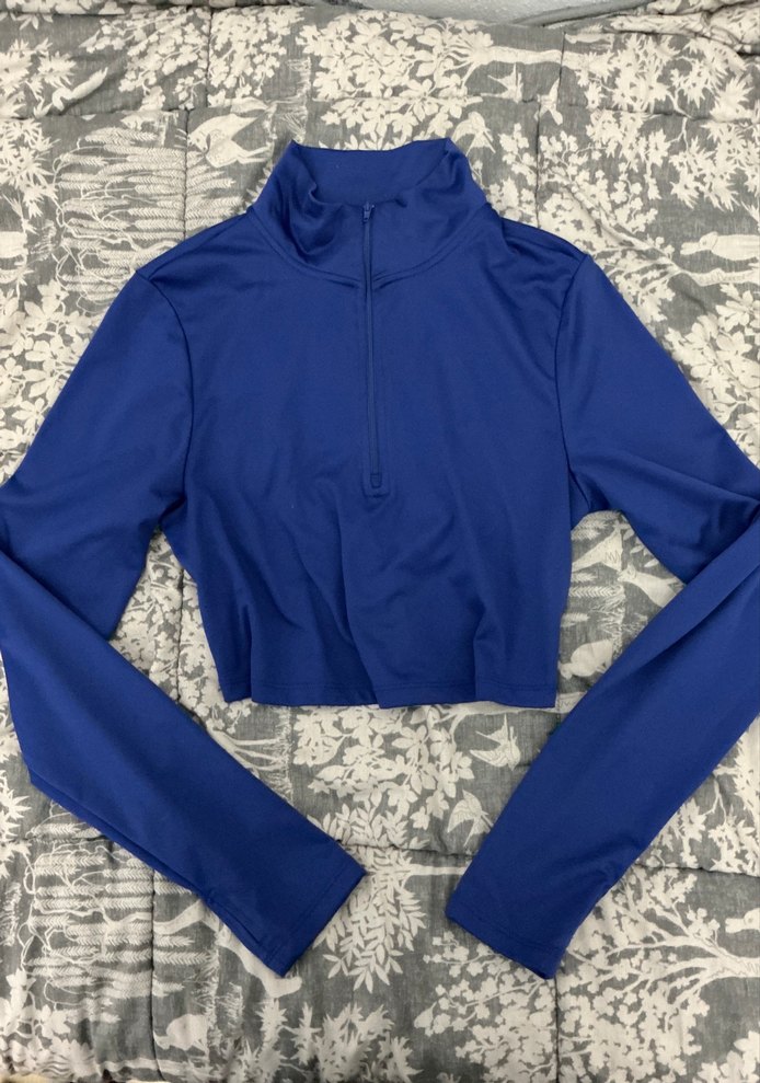 Mavi Fermuarlı Yüksek Yakalı Kadın Ceket - Görsel 3