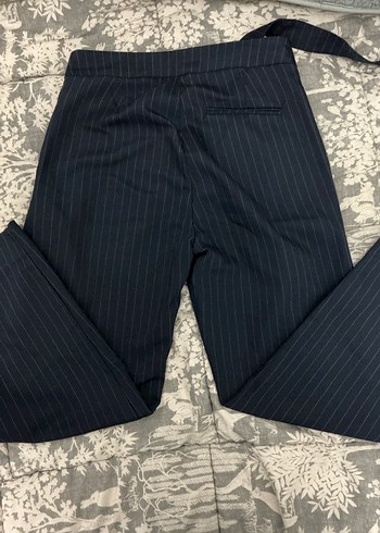 Lacivert Çizgili Kadın Kumaş Pantolon - Görsel 2