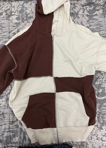 Kapüşonlu Fermuarlı Kahverengi Kadın Sweatshirt - Görsel 4