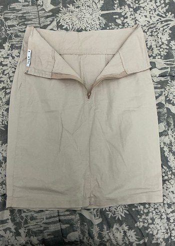 Bej Midi Hamile Piliseli Keten Etek - Görsel 2