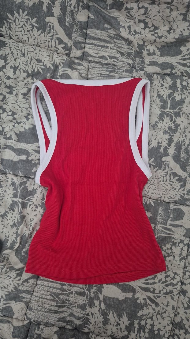 Beyaz Kenarlı Kırmızı Straplez Atlet - Görsel 2