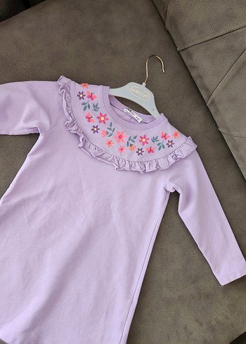 Civil marka Nakışlı Fırfırlı Lila Kız Elbisesi 3-4 yaş - Görsel 2