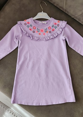 Civil marka Nakışlı Fırfırlı Lila Kız Elbisesi 3-4 yaş - Görsel 5