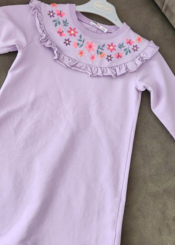 Civil marka Nakışlı Fırfırlı Lila Kız Elbisesi 3-4 yaş - Görsel 4