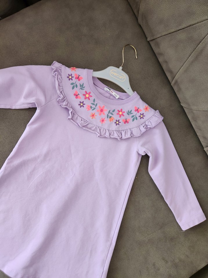 Civil marka Nakışlı Fırfırlı Lila Kız Elbisesi 3-4 yaş - Görsel 2