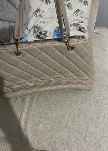 Bej Kadın Kapitone Çanta Fermuarlı - Görsel 2