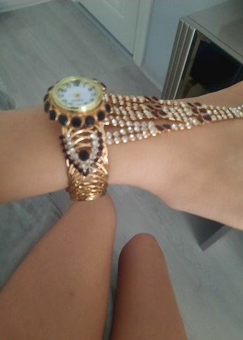 Şahmeran Saat Yılan Desenli Boncuklu Kadın El Zinciri Saat - Görsel 3