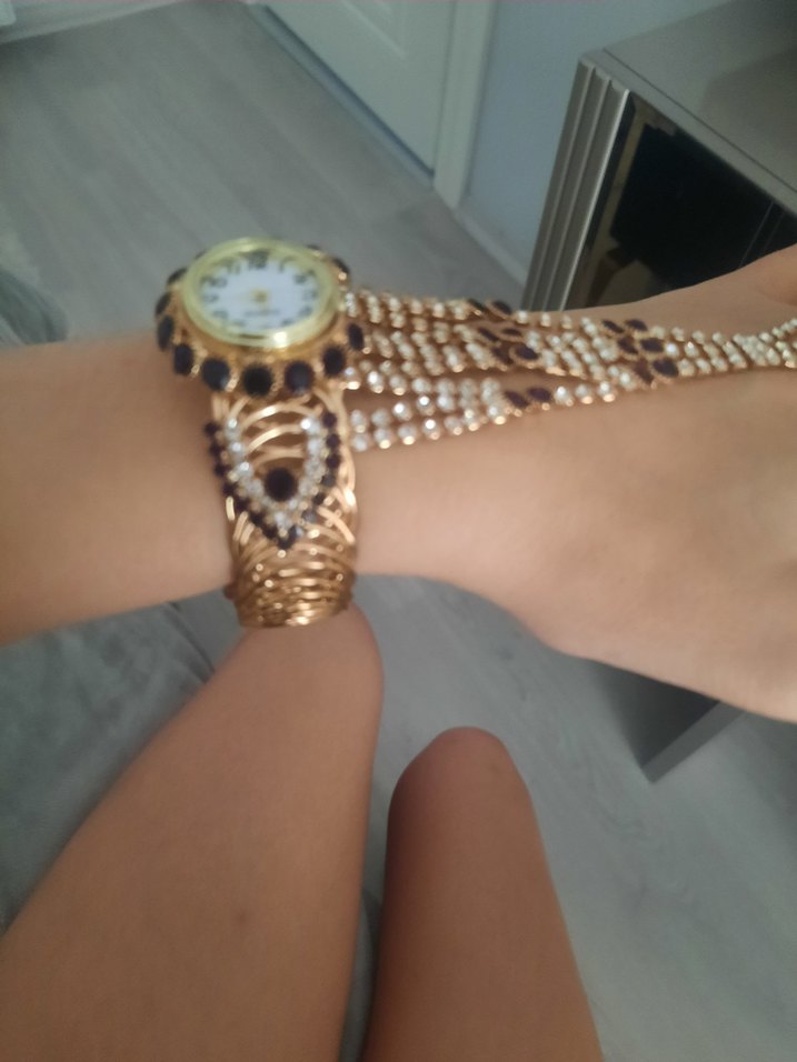 Şahmeran Saat Yılan Desenli Boncuklu Kadın El Zinciri Saat - Görsel 3