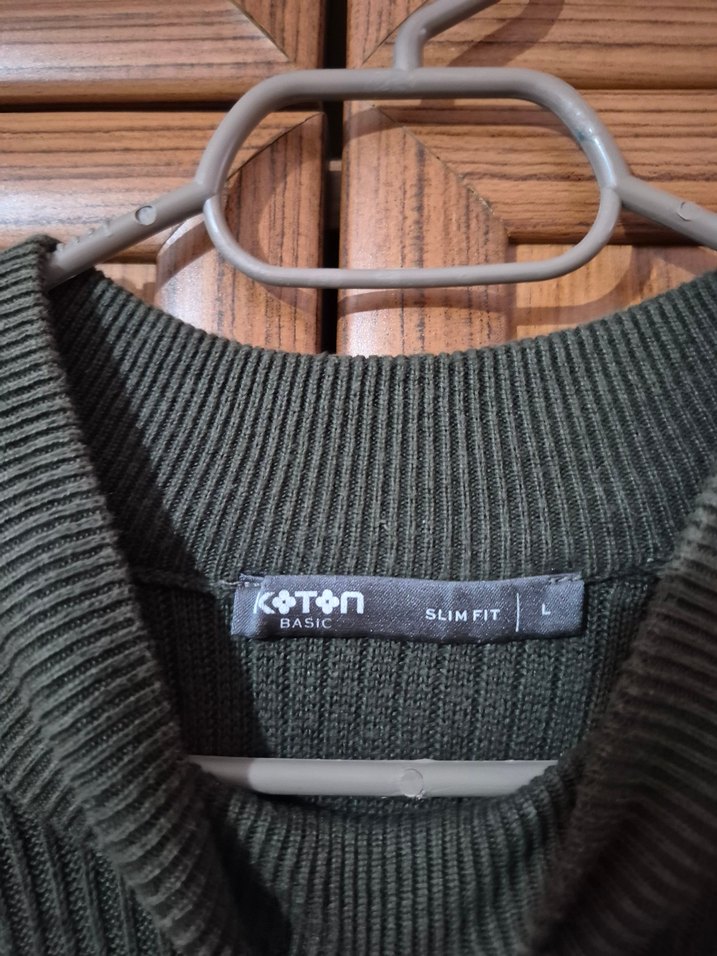 Haki Erkek Balıkçı Yaka Slim Fit Örgü Kazak - Görsel 2