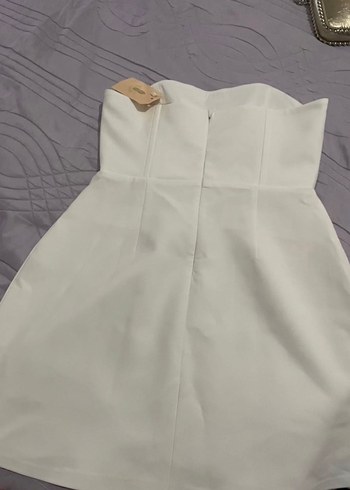 Beyaz Straplez Mini Elbise - Görsel 3