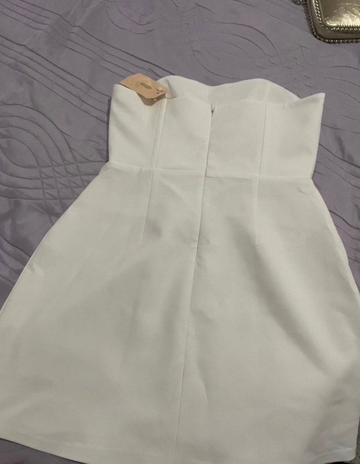 Beyaz Straplez Mini Elbise - Görsel 3