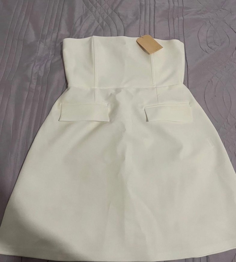 Beyaz Straplez Mini Elbise - Görsel 2