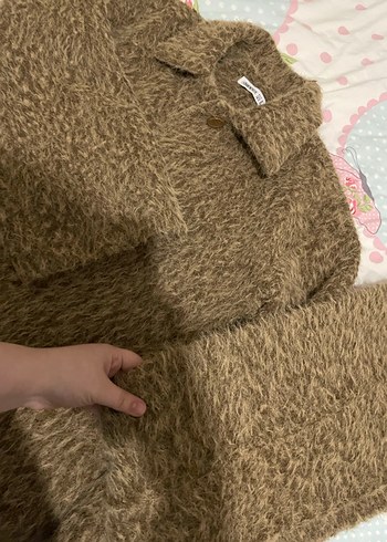 Haki renk Kürklü Mini Boğazlı Kadın Kaban - Görsel 4