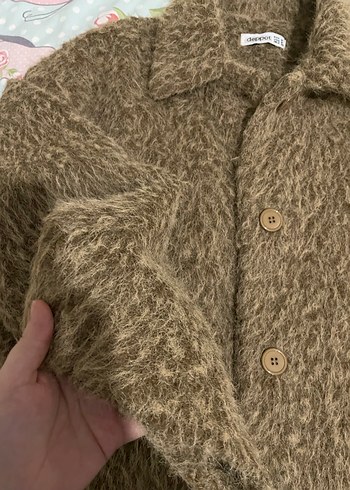 Haki renk Kürklü Mini Boğazlı Kadın Kaban - Görsel 3