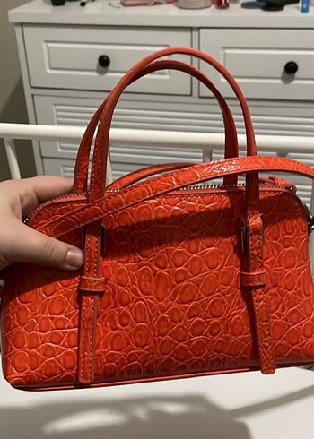Turuncu Yılan Desenli Deri Kadın Çanta - Görsel 3