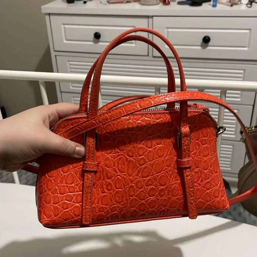 Turuncu Yılan Desenli Deri Kadın Çanta - Görsel 3